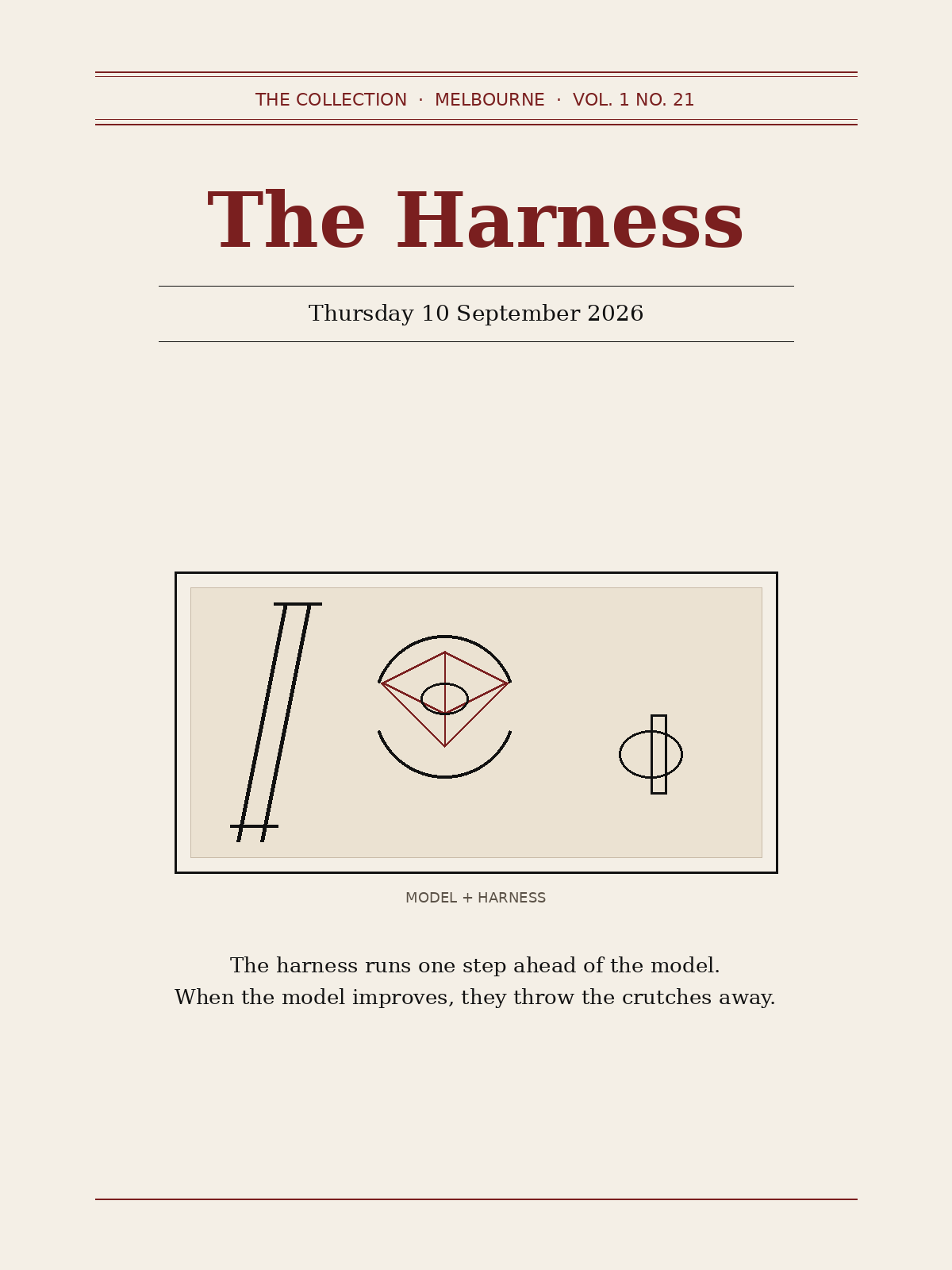 Cover of The Collection, Volume 1, Number 21: The Harness. Thursday 10 September 2026, Melbourne.
