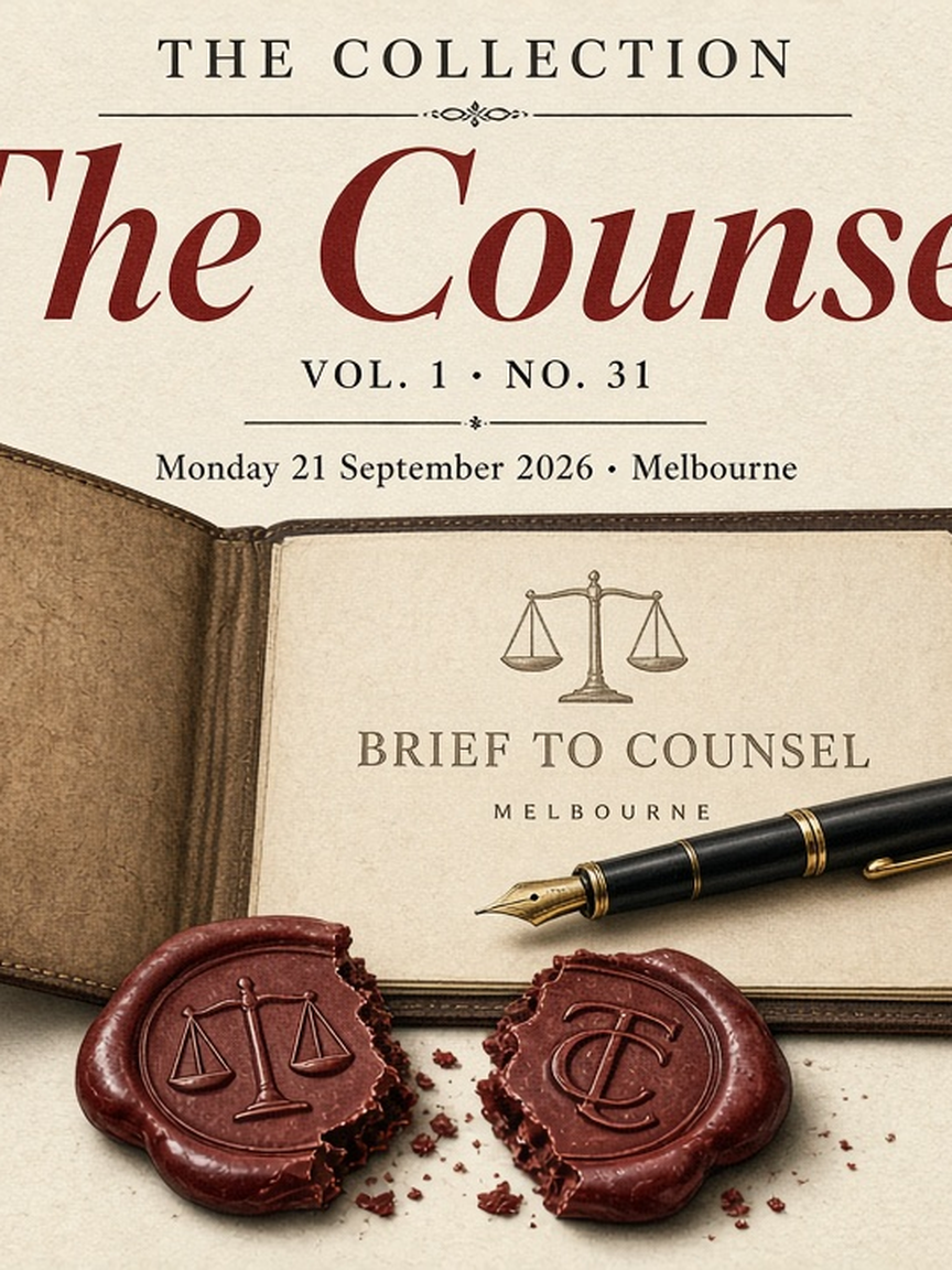 Cover of The Collection, Volume 1, Number 31: The Counsel. Monday 21 September 2026, Melbourne.